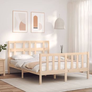 Estructura De Cama Con Cabecero Madera Maciza 140x190 Cm