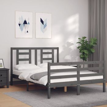 Estructura De Cama Con Cabecero Madera Maciza Gris 140x190 Cm