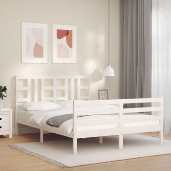 Estructura De Cama Con Cabecero Madera Maciza Blanco 140x200 Cm