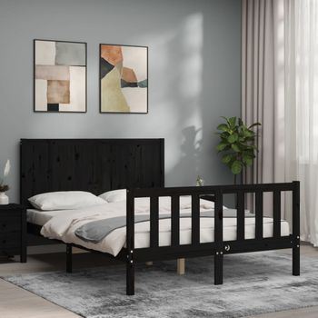 Estructura De Cama Con Cabecero Madera Maciza Negro 120x200 Cm