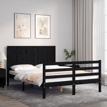 Estructura De Cama Con Cabecero Madera Maciza Negro 120x200 Cm