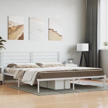 Estructura De Cama De Metal Con Cabecero Blanco 183x213 Cm