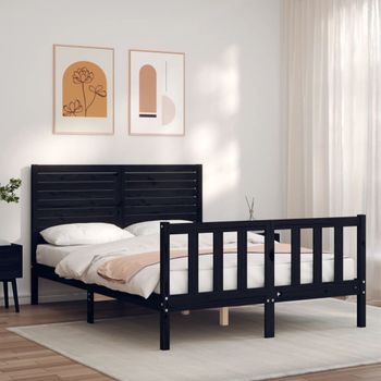 Estructura De Cama Con Cabecero Madera Maciza Negro 120x200 Cm