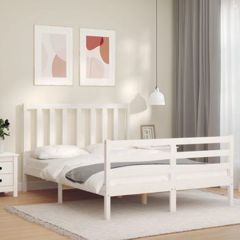 Estructura De Cama Con Cabecero Madera Maciza Blanco 120x200 Cm