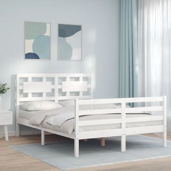 Estructura De Cama Con Cabecero Madera Maciza Blanco 120x200 Cm