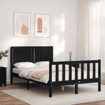 Estructura De Cama Con Cabecero Madera Maciza Negro 120x200 Cm