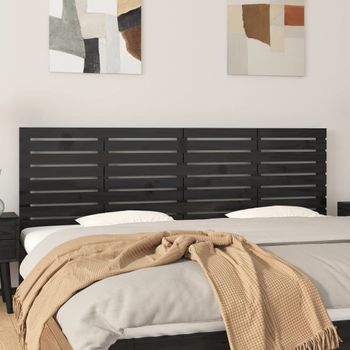 Cabecero De Cama De Pared Madera Maciza Pino Negro 186x3x63 Cm