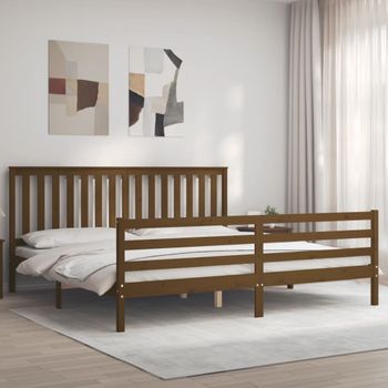 Estructura Cama Y Cabecero Madera Maciza Marrón Miel 200x200 Cm