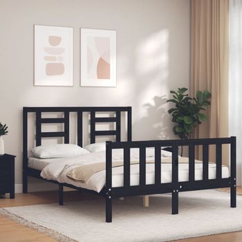 Estructura De Cama Con Cabecero Madera Maciza Negro 120x200 Cm