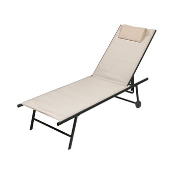 Niceey Tumbona Plegable De Jardin Exterior - 3 Posiciones Regulables - Muebles De Jardín - Con Reposacabeza Extraíble - Carga 140kg - Para Piscina, Patio - Beige