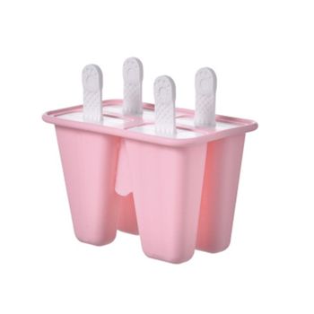 Moldes De Paletas De Silicona Reutilizables, 4 Bandejas Con Mango - Rosa