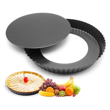 Molde Para Tartas Y Quiches, 28 Cm, Con Base Elevada, Borde Ondulado, Antiadherente, Resistente A Cortes, Redondo, De Chapa