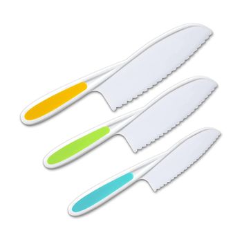 Set De Cuchillos Para Niños De 3 Piezas - Agarre Firme, Bordes Serrados Y Seguros - Cuchillos De Nylon Coloridos Para Cortar Frutas, Ensaladas, Pasteles, Lechuga (multicolor)