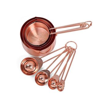 Set De 8 Tazas Y Cucharas Medidoras De Acero Inoxidable En Color Oro Rosa, Herramientas Para Hornear