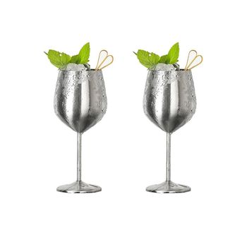 Set De 2 Copas De Vino De Acero Inoxidable De 520 Ml, Irrompibles, Con Tallo