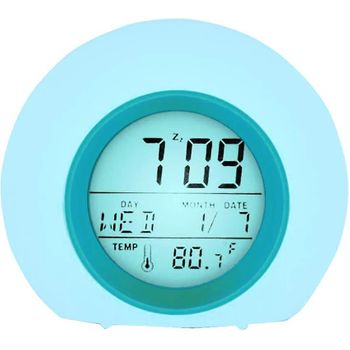 Reloj Despertador Digital Para Niños, Ceramarble Furni, Led Con Luz De Despertar, Función De Repetición, Sonidos Naturales De Alarma Azul