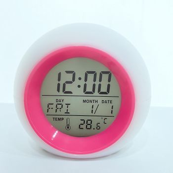 Reloj Despertador Digital Para Niños, Ceramarble Furni, Led Con Luz De Despertar, Función De Repetición, Sonidos Naturales De Alarma Rosa