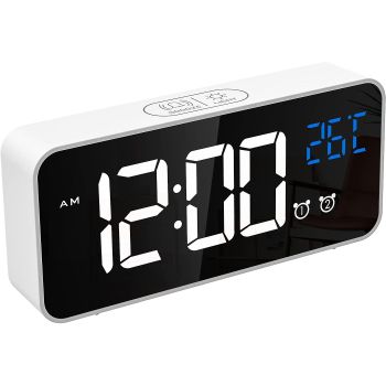 Reloj Despertador Digital Para Niños, Ceramarble Furni, Led Con Luz De Despertar, Función De Repetición, Sonidos Naturales De Alarma Blanco Puro