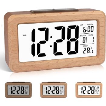 Reloj Despertador Digital De Madera Con Ajuste Fácil, Ceramarble Furni, Fecha, Luz De Fondo, Repetición, Para Dormitorio, Cabecera, Hogar, Oficina, Sin Tictac