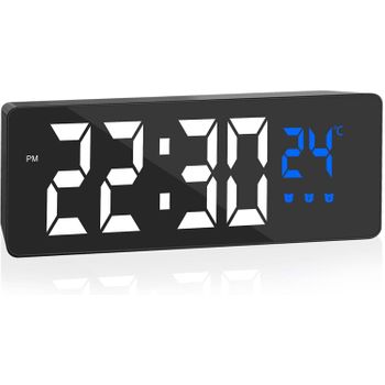 Reloj Despertador Digital, Ceramarble Furni, Pantalla Grande Con Visualización De Temperatura, Reloj De Cabecera, Reloj Despertador Usb Con 3 Modos De Repetición