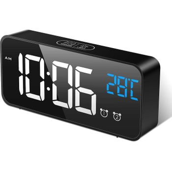 Reloj Despertador Digital, Ceramarble Furni, Reloj Despertador Matutino Con Pantalla Grande Led De Espejo