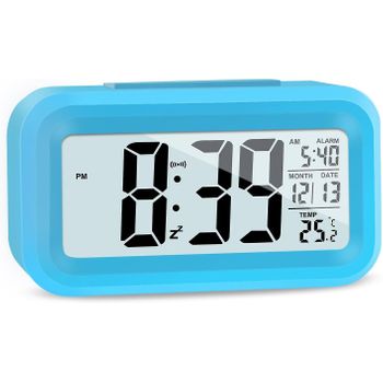 Reloj Despertador Digital Lcd, Ceramarble Furni, Con Fecha Y Temperatura Y Función De Repetición