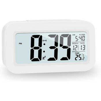 Reloj Despertador Digital Lcd, Ceramarble Furni, Con Fecha Y Temperatura Y Función De Repetición