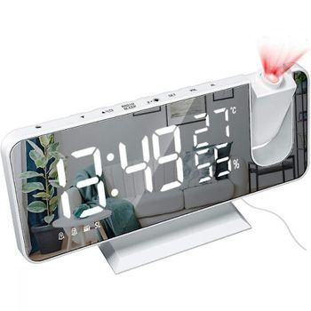 Reloj Despertador Digital Led Con Proyección 180, Ceramarble Furni, Radio Despertador