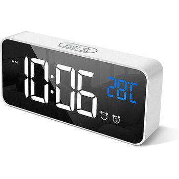 Reloj Despertador Digital Con Gran Pantalla Led De Temperatura, Ceramarble Furni, Reloj Portátil Con Espejo Y Alarma Dual Con Función De Repetición