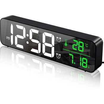 Reloj Despertador Digital, Ceramarble Furni, Reloj De Pared Matutino Con Pantalla Led Grande De Espejo