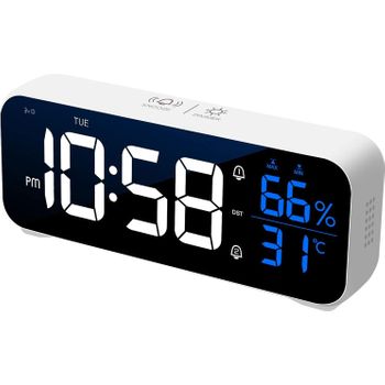 Reloj Despertador Digital, Ceramarble Furni, Reloj De Escritorio Digital Con Alarma Dual Y Repetición, Control De Sonido Y 5 Niveles De Brillo