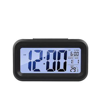 Reloj Despertador Digital Con Luz Nocturna Inteligente, Ceramarble Furni, Temperatura Interior Y Funciona Con Batería (negro)