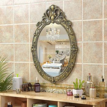 Espejo De Pared Estilo Retro Europeo Para Baño, Espejo De Belleza Bordado, Espejo De Maquillaje, Espejo De Baño Para Hotel, Espejo Decorativo