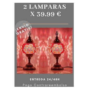 2 X 49,99€ Lámpara Sobremesa Turcas Teselas Colores ¡envio Gratis!