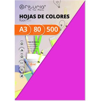 Pack 500 Hojas Color Rosa Fluor Tamaño A3 80g