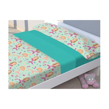 Juego De Sábanas Infantil Para Cama Individual 90cm Estampado Sirena Rosa