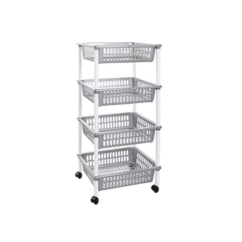 Carro Verdulero Modelo Plft Con Ruedas 4 Cestas 85 X 40 X 30 Cm , Carrito Portaobjetos Estantes Multiusos Para Organizar Los Espacios Domésticos, Organizador De Cocina Y Hogar (blanco)