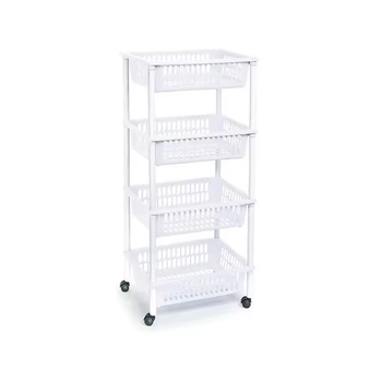 Carro Verdulero Modelo Plft Con Ruedas 4 Cestas 85 X 40 X 30 Cm , Carrito Portaobjetos Estantes Multiusos Para Organizar Los Espacios Domésticos, Organizador De Cocina Y Hogar (blanco)