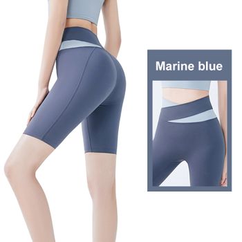 Pantalones Cortos De Yoga Sedosos Con Bloqueos De Colores Frees Copes Cintura Alta Pantalones Deportivos Poliéster