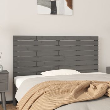 Cabecero De Cama De Pared | Panel De Cabecera Madera Maciza Pino Gris 126x3x63 Cm Cfw949794