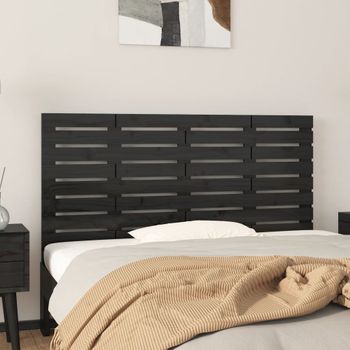 Cabecero De Cama De Pared | Panel De Cabecera Madera Maciza Pino Negro 126x3x63 Cm Cfw764518