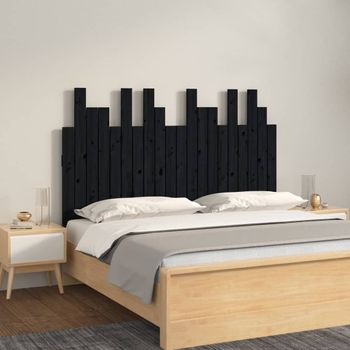 Cabecero De Cama De Pared | Panel De Cabecera Madera Maciza Pino Negro 127,5x3x80cm Cfw382711