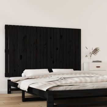 Cabecero De Cama De Pared | Panel De Cabecera Madera Maciza Pino Negro 147x3x90 Cm Cfw492370