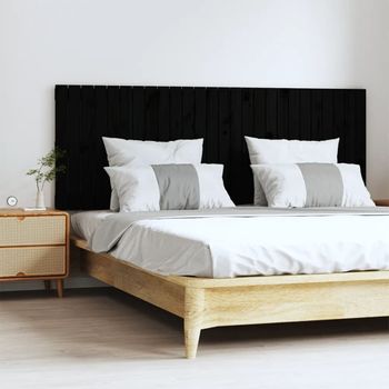 Cabecero De Cama De Pared | Panel De Cabecera Madera Maciza Pino Negro 166x3x60 Cm Cfw184516