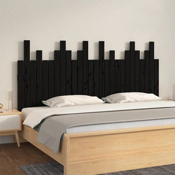 Cabecero De Cama De Pared | Panel De Cabecera Madera Maciza Pino Negro 166x3x80 Cm Cfw148345