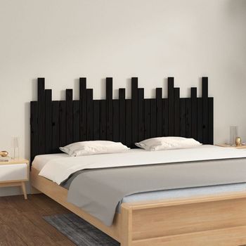 Cabecero De Cama De Pared | Panel De Cabecera Madera Maciza Pino Negro 185x3x80 Cm Cfw652523