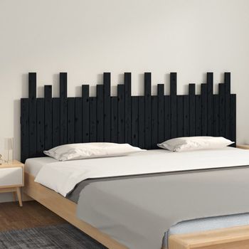 Cabecero De Cama De Pared | Panel De Cabecera Madera Maciza Pino Negro 204x3x80 Cm Cfw701900