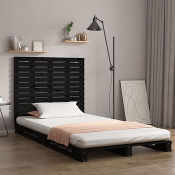 Cabecero De Cama De Pared | Panel De Cabecera Madera Maciza Pino Negro 81x3x91,5 Cm Cfw162336