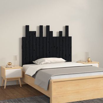 Cabecero De Cama De Pared | Panel De Cabecera Madera Maciza Pino Negro 95,5x3x80 Cm Cfw836154