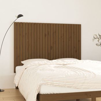 Cabecero De Cama Pared | Panel De Cabecera Madera Maciza Marrón Miel 159,5x3x110 Cm Cfw989330